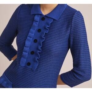Aldomartins Blue Black Wool Blend Collared Ruffle Sweater Mini Dress Womens XS